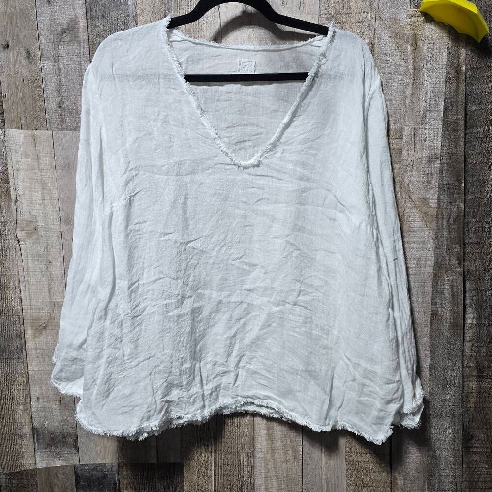 120% Lino White Raw Edge Linen Shirt 48 XL Designer Luxury Premium Basic Vanilla